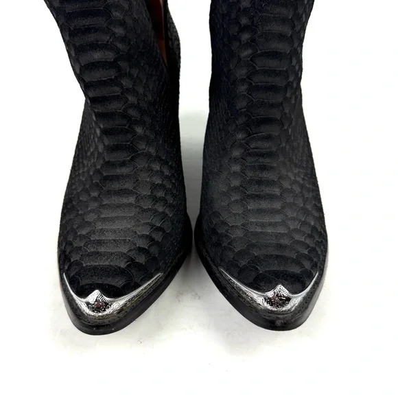 Jeffrey Campbell Cromwell Booties 9 Black Cut Out Slip On Ankle Boot Etched - Picture 4 of 13